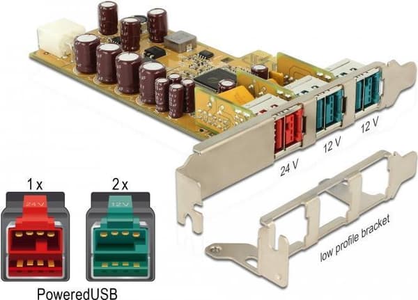 DeLock - USB-adapter - PCIe 1.1 - PoweredUSB 2.0 (12V) x 2 + PoweredUSB 2.0 (24V) x 1
