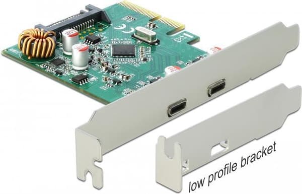DeLOCK PCI Express x4-kort til 2 x ekstern SuperSpeed USB 10 Gbps (USB 3.1 Gen 2) USB Type-C hun - USB-adapter - PCIe 3.0 x4 Low-Profil - USB-C 3.1 Ge