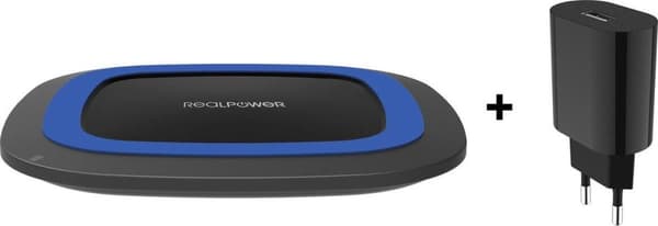 RealPower induktiivinen laturi 2000mA FreeCharge-10 257640 lähdöt Qi Standard Blue