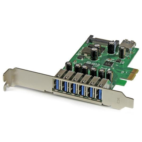 StarTech.com 7 Port PCI Express USB 3.0-kort - PCIe USB 3.0 (Super Speed) Interfacekort / Controller 6 x eksternt og 1 x internt Grøn, Metallic