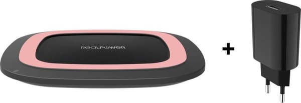 RealPower FreeCharge-10 Trådløs oplader 10W inkl. vægoplader sort pink