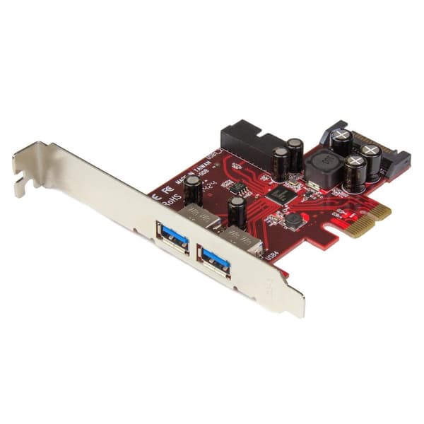 StarTech.com 4-portars USB3.0 PCI Express-kort - 2 externa och 2 interna med SATA-ström - USB-adapter - PCI Express 2.0 x1 Low Profile - USB3.0 x 4 (P Metallisk, Röd
