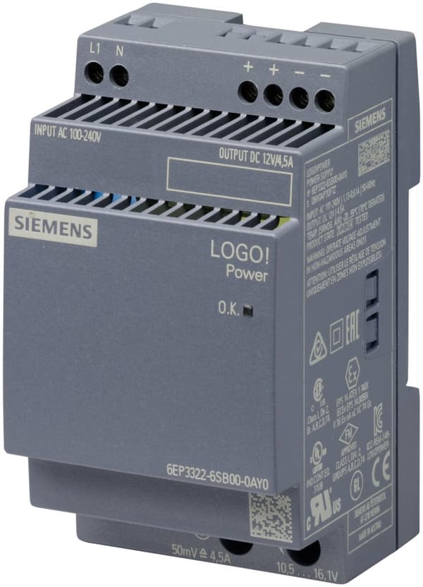 Siemens DIN-kiskovirtalähde (DIN-kisko) 6EP3322-6SB00-0AY0 12 V/DC 4,5 A 54 W 1 x (6EP3322-6SB00-0AY0) Monivärinen