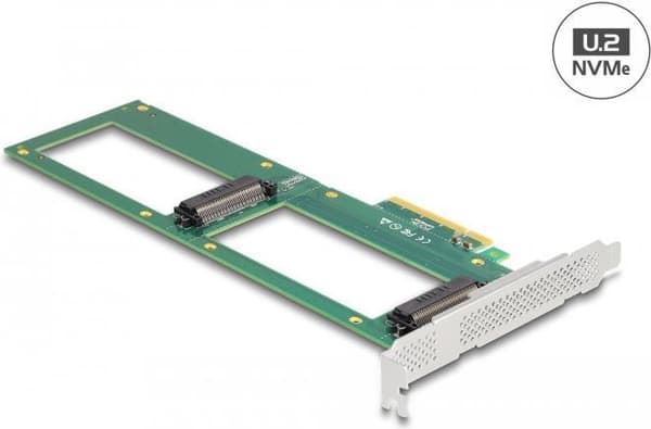 Delock PCI Express 4.0 x8-kort till 2 x intern U.2 NVMe SFF-8639 - Bifurcation (90091) Grön, Grå