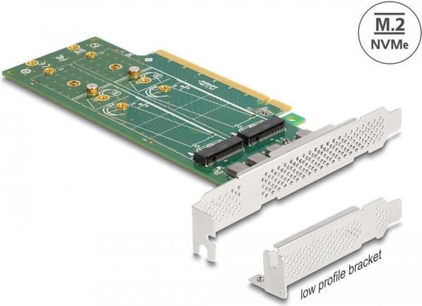 Delock PCI Express 4.0 x16-kort till 4 x intern NVMe M.2 Key M 110 mm - Bifurkation - Lågprofilformfaktor (90090) Metallisk