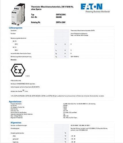 Eaton 066400 termistor maskinbeskyttelsesrelæ, 1NO + 1NC, 230V 50/60Hz, ingen genstartspærre