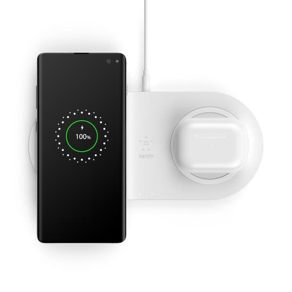 Belkin BOOST CHARGE Dual - Trådløs oplader + 30W AC-adapter - Trådløs oplader - 10W - Hvid