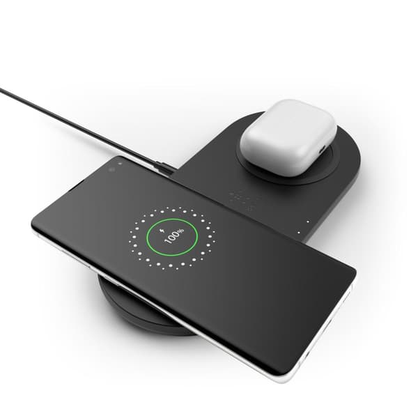 Belkin BOOST CHARGE Dual - Trådløs oplader + netadapter - Trådløs oplader - 10W - Sort