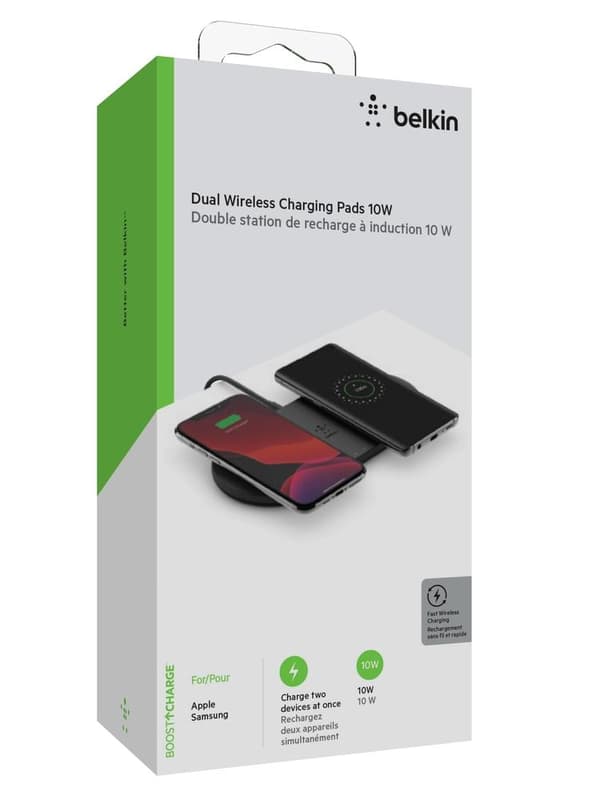 Belkin BOOST CHARGE Dual - Trådløs oplader + netadapter - Trådløs oplader - 10W - Sort