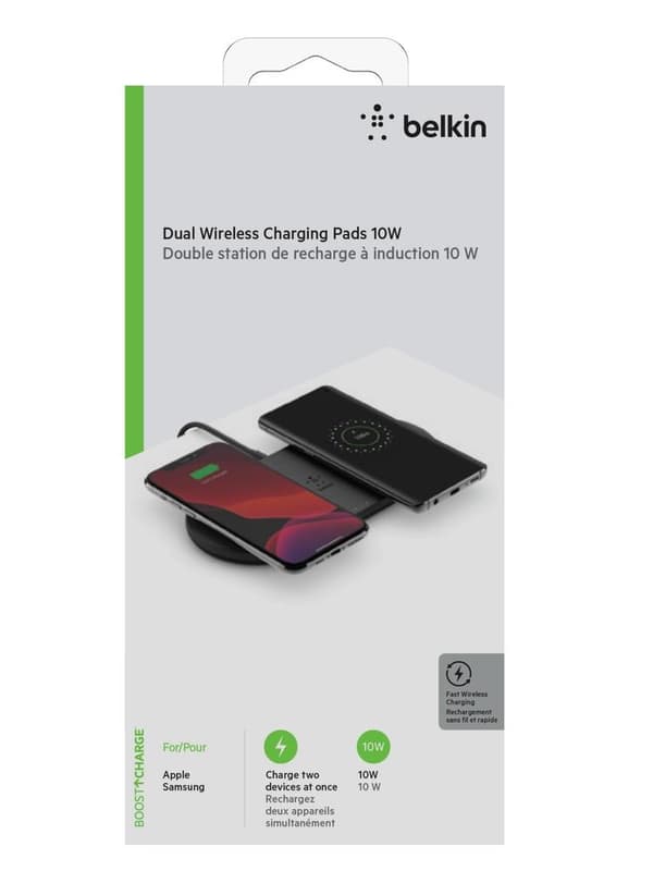 Belkin BOOST CHARGE Dual - Trådløs oplader + netadapter - Trådløs oplader - 10W - Sort