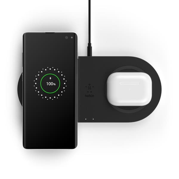 Belkin BOOST CHARGE Dual - Trådløs oplader + netadapter - Trådløs oplader - 10W - Sort