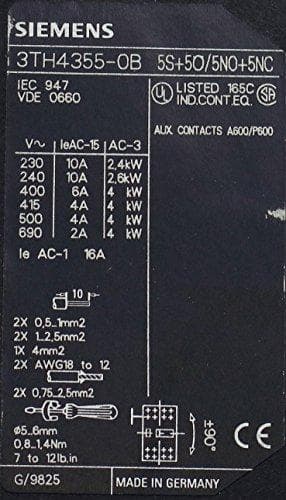 Siemens 3th43 AUX kontaktorer 3th4 55E 24 VDC skruv