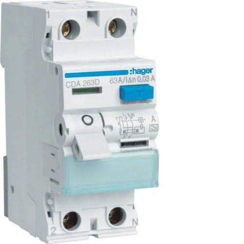 Hager CDA263D FI Switch 63A 30mA A-Type 2-Pin