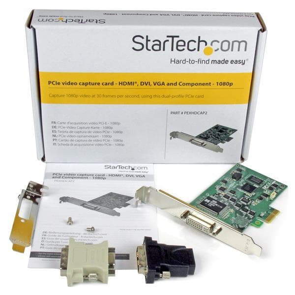 High-definition PCIe-optagelseskort - HDMI VGA DVI & komponent - 1080P - Fuldprofil & lavprofilbeslag inkluderet til understøttelse af to profiler - O