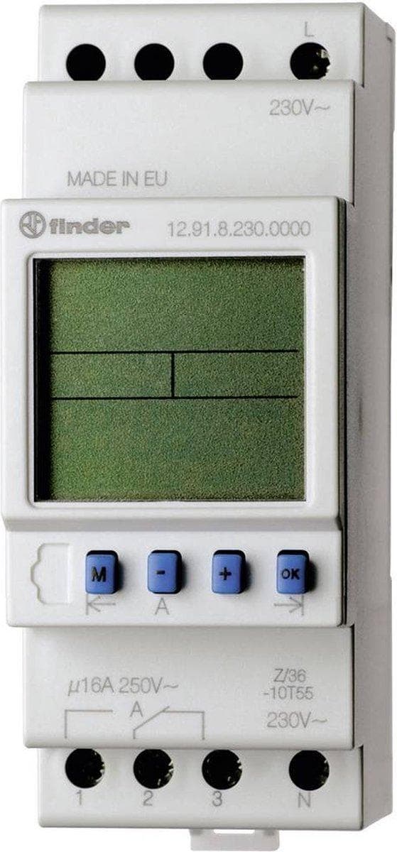 Finder 12.91.8.230.0000 Uretur til DIN-skinner 230 V/AC 1x skiftekontakt 16 A 250 V/AC Dagsprogram
