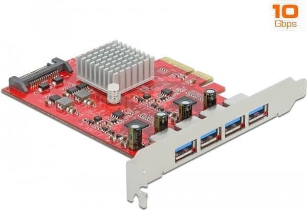 DeLOCK PCI Express x4-kort til 4 x ekstern SuperSpeed USB 10 Gbps (USB 3.2 Gen 2) USB Type-A hun - USB-adapter - PCIe 3.0 x4 - USB 3.2 Gen 2 x 4 (9048