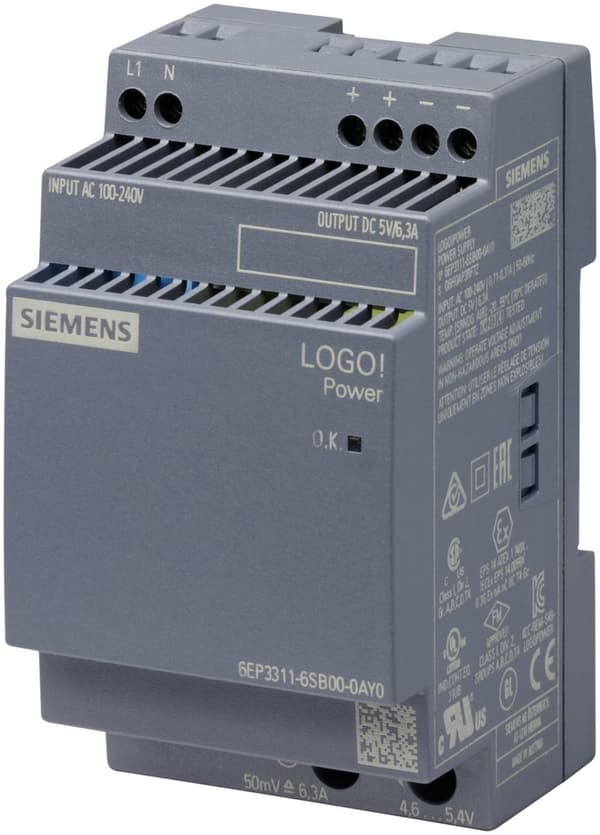 Siemens DIN-kiskovirtalähde (DIN-kisko) 6EP3311-6SB00-0AY0 5 V/DC 6,3 A 31,5 W 1 x (6EP3311-6SB00-0AY0) Monivärinen