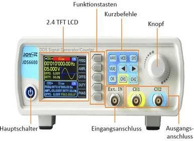 Joy-it JDS6600-LITE -toimintogeneraattori verkkokäyttöinen 15 MHz - 0,01 µHz 2-kanavainen kolmio, neliö, signaali, sini, Lorentzin käyrä, mielivaltain