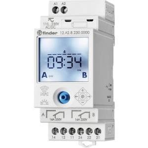 Finder-ur med astrofunktion, serie 12 12.A2.8.230.0000 90 - 264 V DC/AC 2 växlingskontakter 16 A 250 V/AC 750 VA (12.A2.8.230.0000)