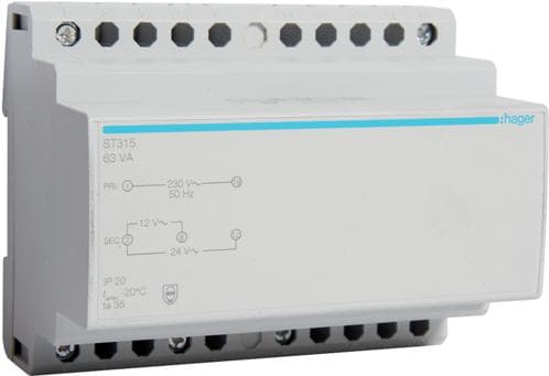 Hager säkerhetstransformator 12V/5.25Ao.24V/2.63A ST315 (ST315)