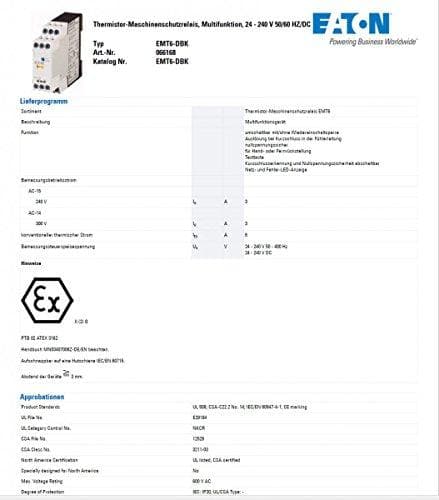 Eaton EMT6-DBK Termistor maskinbeskyttelsesrelæ 066168, 1 NO + 1 NC V 50-400 Hz, 24-240 V DC med genlukningsspærring 4015080661689
