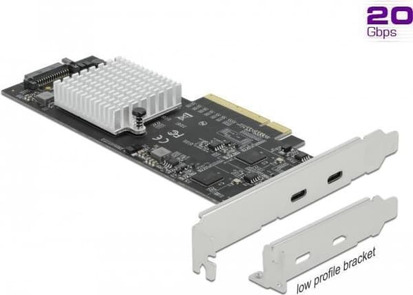 Delock PCI Express x8-kort til 2 x ekstern SuperSpeed USB 20 Gbps (USB 3.2 Gen 2x2) USB Type-C™ hun - lav profil formfaktor (89009)
