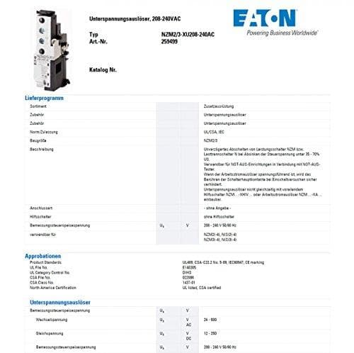 Eaton 259499 underspændingsudløser, 208-240VAC