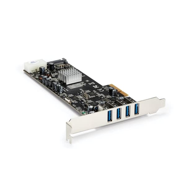 StarTech.com 4 Port USB3.0 SuperSpeed PCI Express Interface Card med 4 5Gb/s kanaler og UASP - SATA/LP4 Power - USB Adapter - PCI Express x4 - USB3.0 Sort