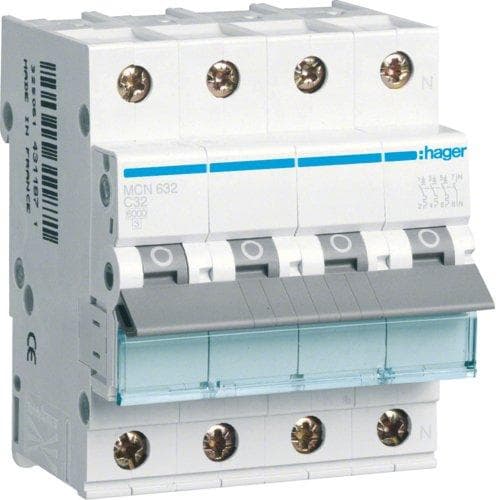 Hager afbryder 3p+N, C-32A, 6kA MCN632 (MCN632)