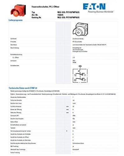 Eaton 150645 Brandmandskontakt, PV, 2NC
