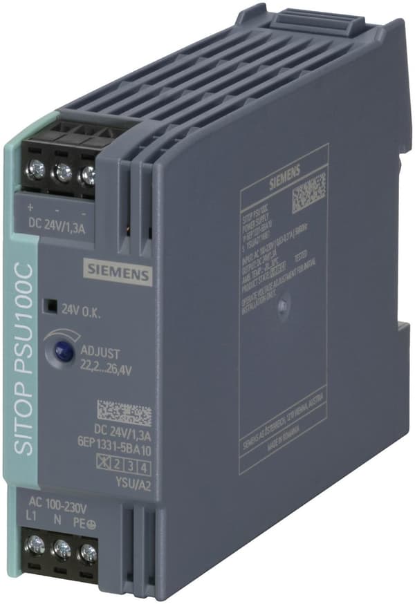Siemens DIN-kiskovirtalähde SITOP PSU100C 1,3 A (6EP1331-5BA10) Monivärinen