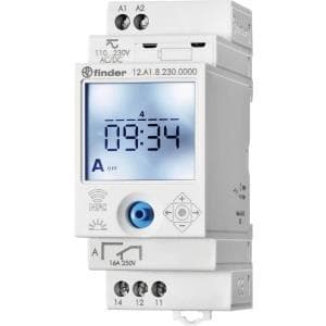 Finder serie 230.0000-1 kopplingsur för DIN-skena Driftspänning: 230 V/AC 12.A1.8.230.0000 1 växlingskontakt 16A 250