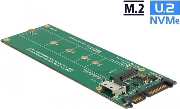 DeLOCK-konverter - U.2 SFF-8654 eller SATA til 1 x M.2 Key M Slot - 38-pin SFF-8654 4i-stik (til PCIe SSD'er) - SATA 6 Gb/s 22-bens stik (til SATA SSD