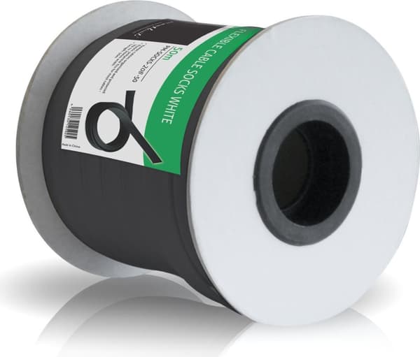 PureMounts - Polyester kabelmanchet, 50,0 m rulle, sort, strækbar 20 mm Universal polyester kabel manchet til ren kabelføring (PM-SOCKS-20B-50)