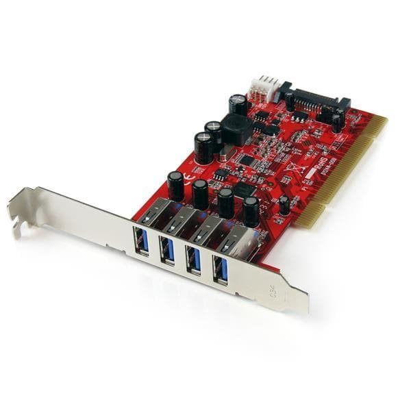 StarTech.com 4 Port USB3.0 PCI Interface Card - PCI SuperSpeed USB3.0 Controller Card - USB Adapter - PCI-X Low Profile - USB3.0 x 4 - Rød (PCIUSB3S4) Rød