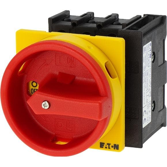 Eaton 072567 hovedafbryder, 3-polet + 1 NO + 1 NC, 32 A, nødstopfunktion, låsbar i 0 position, montering