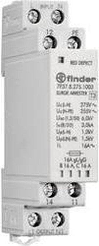 Finder overbelastningsafbryder grå 16 A 1 skiftekontakt 230 V ledertype = L, PE, N 7P.37.8.275.1003 (7P.37.8.275.1003)