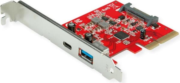 ROLINE PCI Express-kort, USB 3.2 Gen 2, 1x USB-A + 1x USB-C (15.06.2142) Rød, Sølv