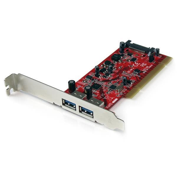 StarTech.com 2-portars USB3.0 SuperSpeed PCI-gränssnittskort med SATA-strömkontakt - USB-adapter - PCI-X Low Profile - USB3.0 x 2 - Röd (PCIUSB3S22) Röd
