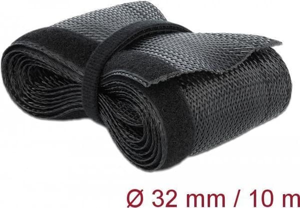 Delock flettet slange med velcrolukning 10 mx 32 mm sort