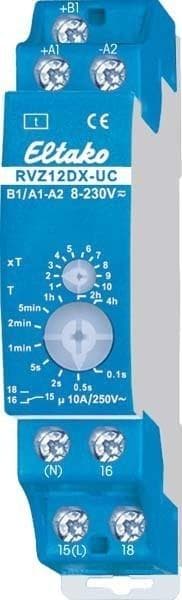 ELTAKO tidsrelæ 1x skiftekontakt RVZ12DX-UC slukket forsinket 1TE 8-230V 2000W RVZ12DX-UC (23001202)
