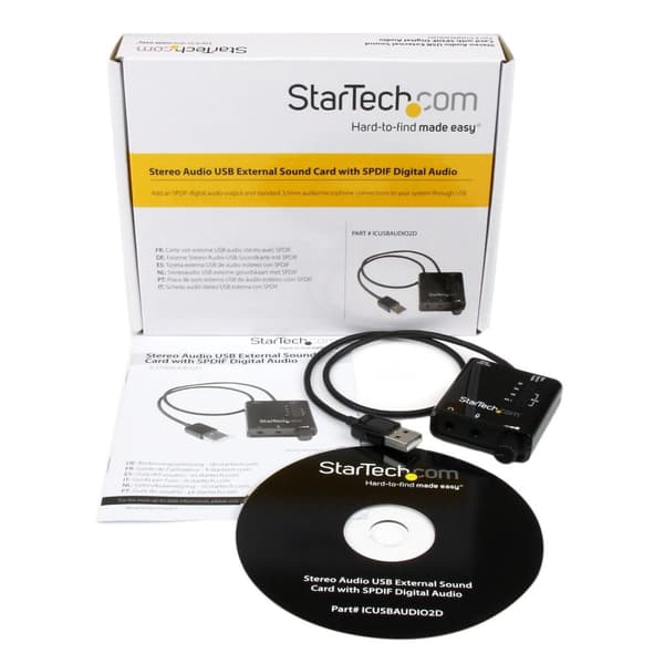 StarTech.com USB-lydadapter - Eksternt USB-lydkort med SPDIF digital lyd med 2x 3,5 mm stik - USB til lydkonverter - Sort