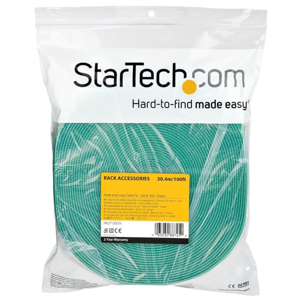 StarTech 100 fod. Krog og løkkerulle - Grøn - Kabelstyring - Velcro - 12" - grøn
