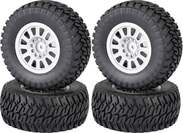 Reely 1:10 Buggy Täydelliset pyörät Block-Profile 12-puolainen hopea 4 kpl