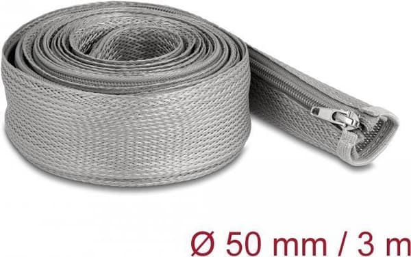Delock flätad slang med dragkedja värmetålig 3 mx 50 mm grå (20838)