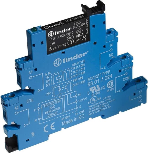Finder 38.51.0.012.5060 Relæmodul Nominel spænding: 12 V/DC, 12 V/AC Skiftestrøm (maks.): 6 A 1x skiftekontakt 1 s