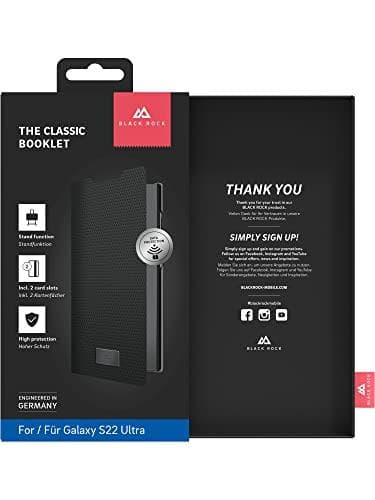 Black Rock - Booklet etui Klassikeren passer til Samsung Galaxy S22 Ultra 5G I mobiltelefon etui, stativ funktion, magnetisk lukning (sort)