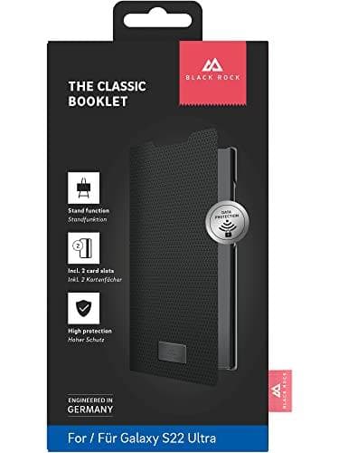 Black Rock - Booklet etui Klassikeren passer til Samsung Galaxy S22 Ultra 5G I mobiltelefon etui, stativ funktion, magnetisk lukning (sort)