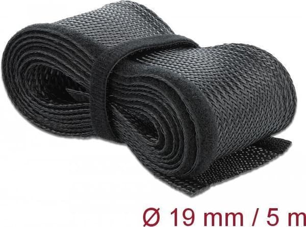 Delock flettet slange med velcrolukning 5 mx 19 mm sort