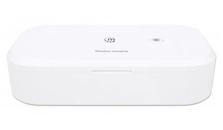 MANHATTAN UV-desinfektionsboks med trådløs induktionsoplader til smartphones Sterilisator med UVC og 10 W trådløs oplader, til mobiltelefoner, masker,